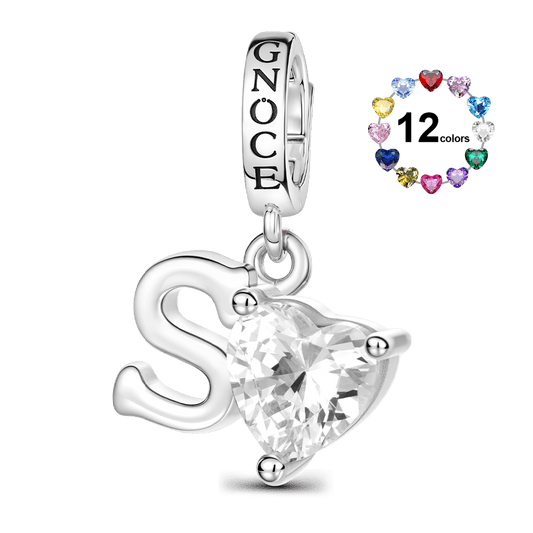 Gnoce Customized Initial Birthstone Charm Platinum-plated Silver Blend_1