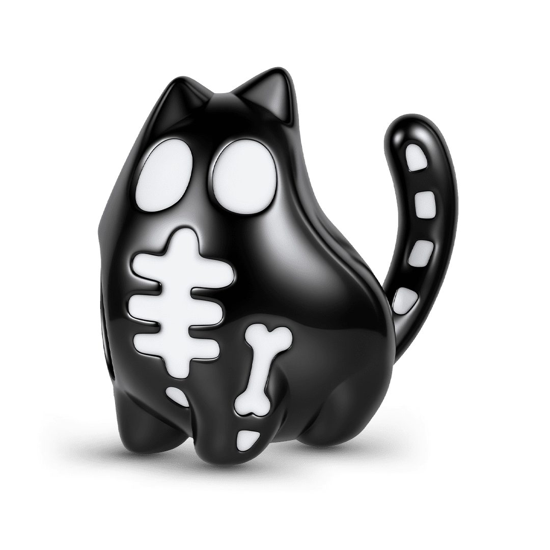 Gnoce Glow‑in‑the‑dark Halloween Ghost Black Cat  Bead Charm Platinum‑plated Silver Blend_2