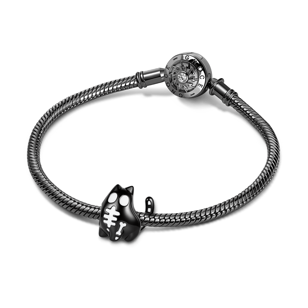 Gnoce Glow‑in‑the‑dark Halloween Ghost Black Cat  Bead Charm Platinum‑plated Silver Blend_4