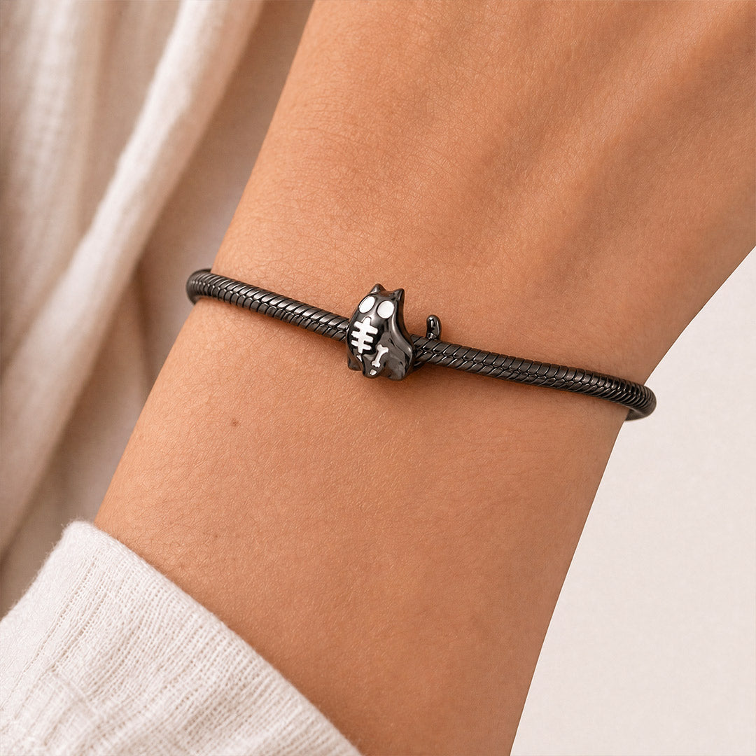 Gnoce Glow‑in‑the‑dark Halloween Ghost Black Cat  Bead Charm Platinum‑plated Silver Blend_3