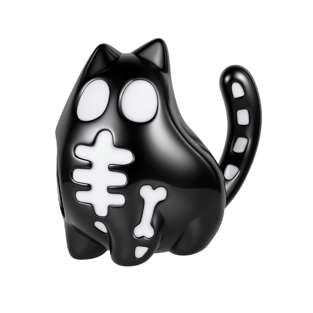 Gnoce Glow‑in‑the‑dark Halloween Ghost Black Cat  Bead Charm Platinum‑plated Silver Blend_1