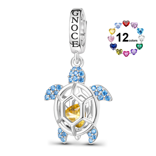 Gnoce Cage of Sea Turtle Birthstone Charm Platinum-plated Silver Blend_1