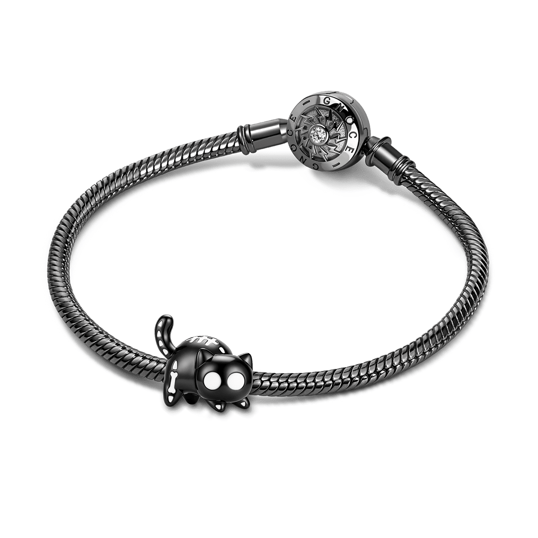 Gnoce Glow‑in‑the‑dark Halloween Ghost Black Cat Through‑hole Bead Charm Platinum‑plated Silver Blend_4