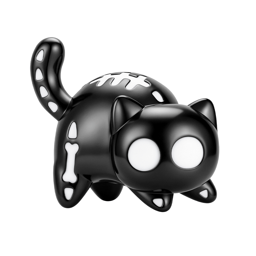 Gnoce Glow‑in‑the‑dark Halloween Ghost Black Cat Through‑hole Bead Charm Platinum‑plated Silver Blend_1