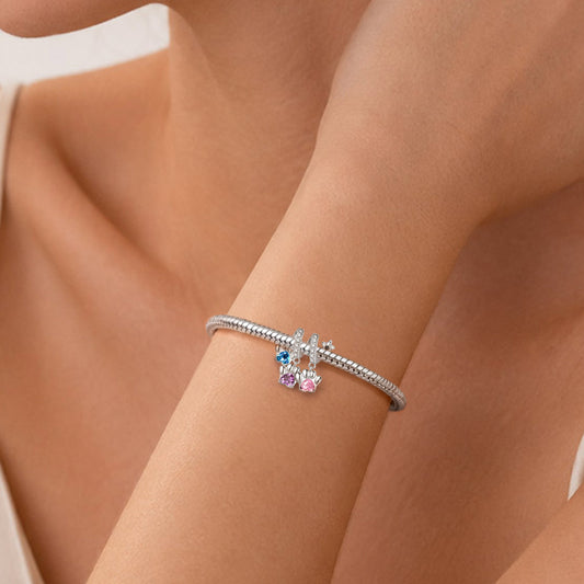 Gnoce Rotating Pet Paw Engravable Birthstone Through‑hole Bead Charm Platinum‑plated Silver Blend_2