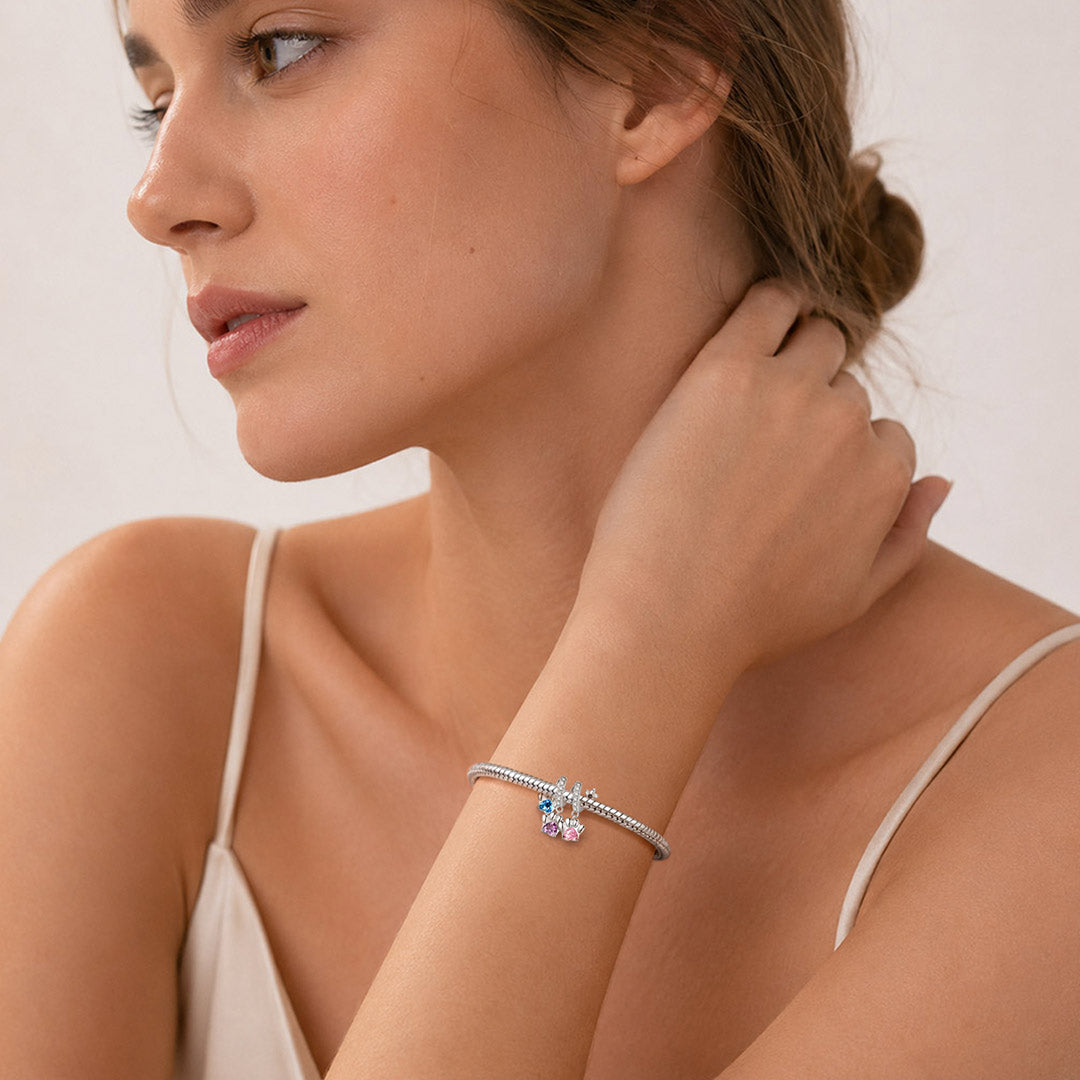 Gnoce Rotating Pet Paw Engravable Birthstone Through‑hole Bead Charm Platinum‑plated Silver Blend_4
