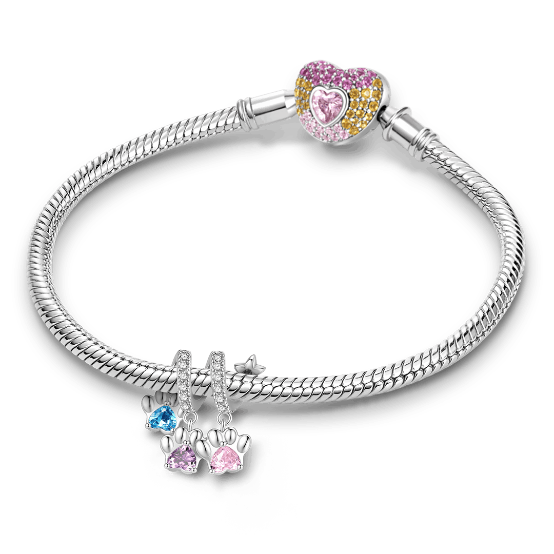 Gnoce Rotating Pet Paw Engravable Birthstone Through‑hole Bead Charm Platinum‑plated Silver Blend_3