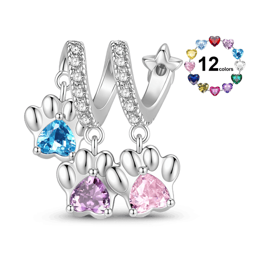 Gnoce Rotating Pet Paw Engravable Birthstone Through‑hole Bead Charm Platinum‑plated Silver Blend_1