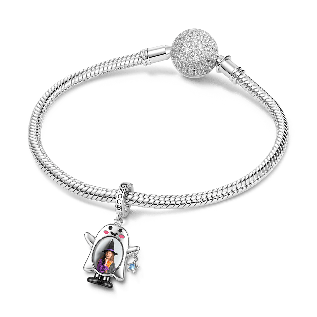 Gnoce Halloween Ghost Personalized Photo Birthstone Clasp Dangle Charm Platinum‑plated Silver Blend_3