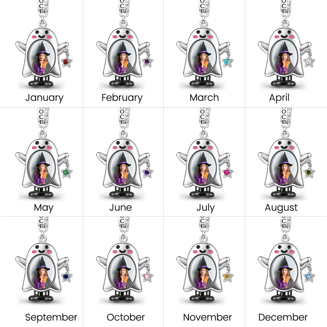 Gnoce Halloween Ghost Personalized Photo Birthstone Clasp Dangle Charm Platinum‑plated Silver Blend_8
