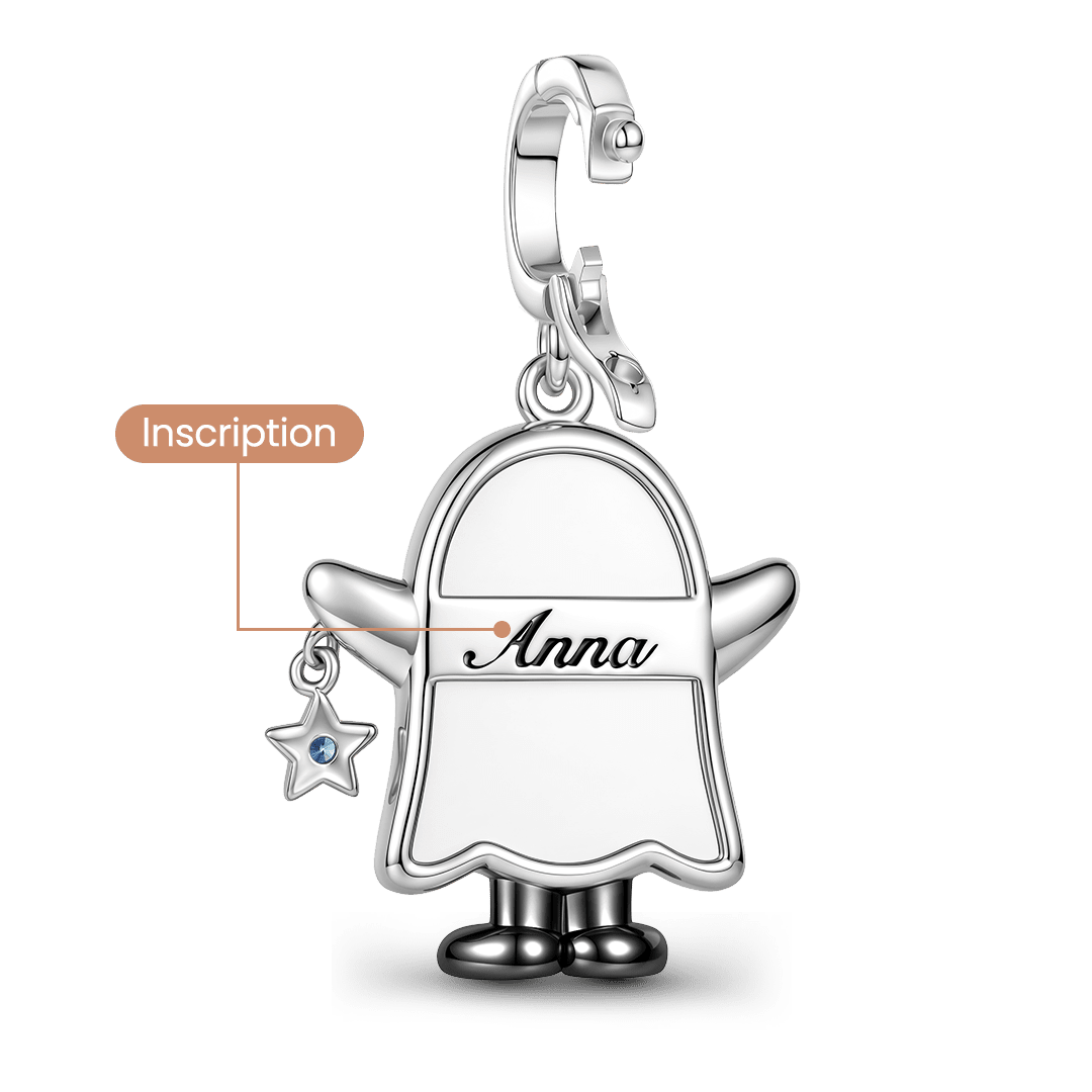 Gnoce Halloween Ghost Personalized Photo Birthstone Clasp Dangle Charm Platinum‑plated Silver Blend_4