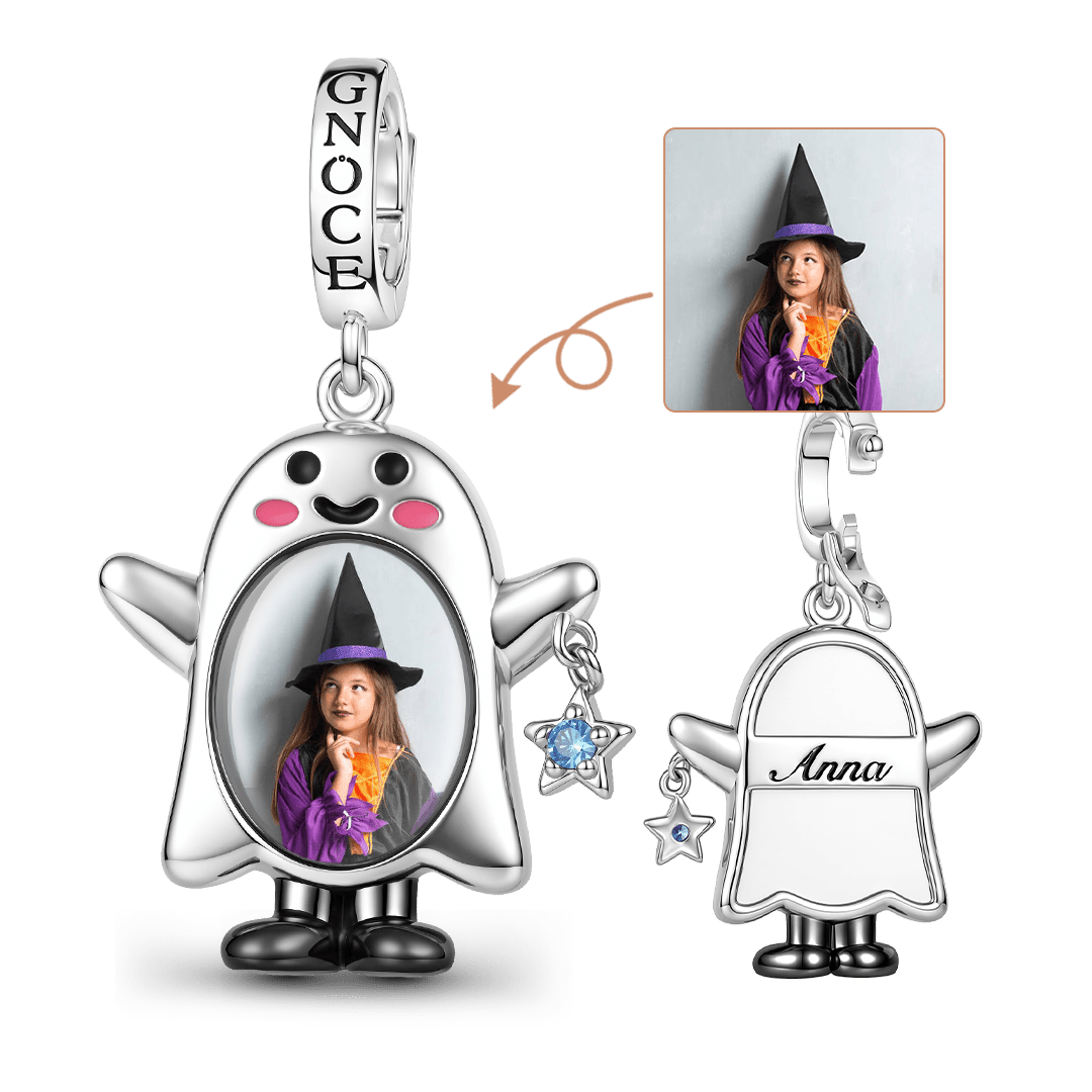 Gnoce Halloween Ghost Personalized Photo Birthstone Clasp Dangle Charm Platinum‑plated Silver Blend_1