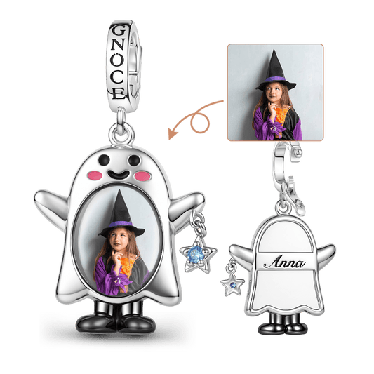 Gnoce Halloween Ghost Personalized Photo Birthstone Clasp Dangle Charm Platinum‑plated Silver Blend_1