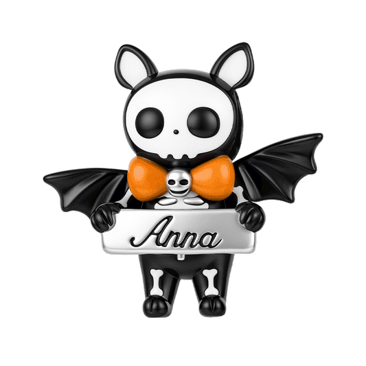 Gnoce Glow‑in‑the‑dark Halloween Skeleton Bat Engravable Through‑hole Bead Charm Black Gold-plated Silver Blend_1