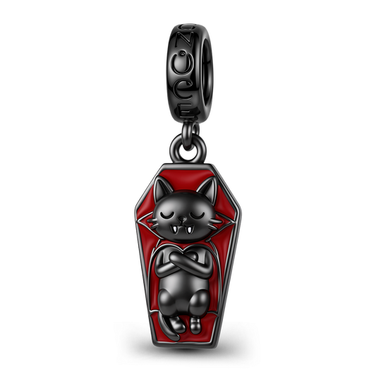 Gnoce Halloween Black Cat Coffin Dangle Charm Black Gold-plated Silver Blend_1