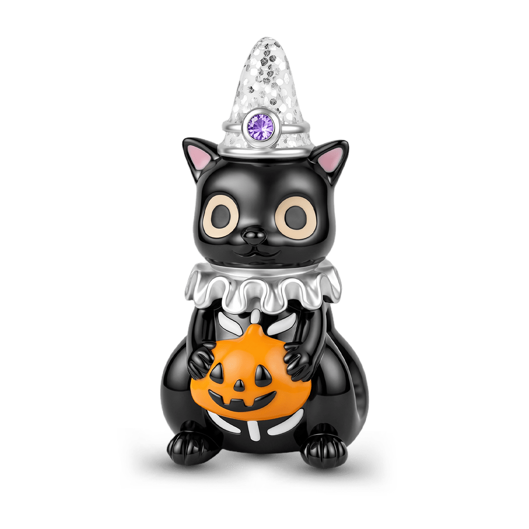 Gnoce Glow‑in‑the‑dark Halloween Black Cat Birthstone Bead Black Gold-plated Silver Blend_2
