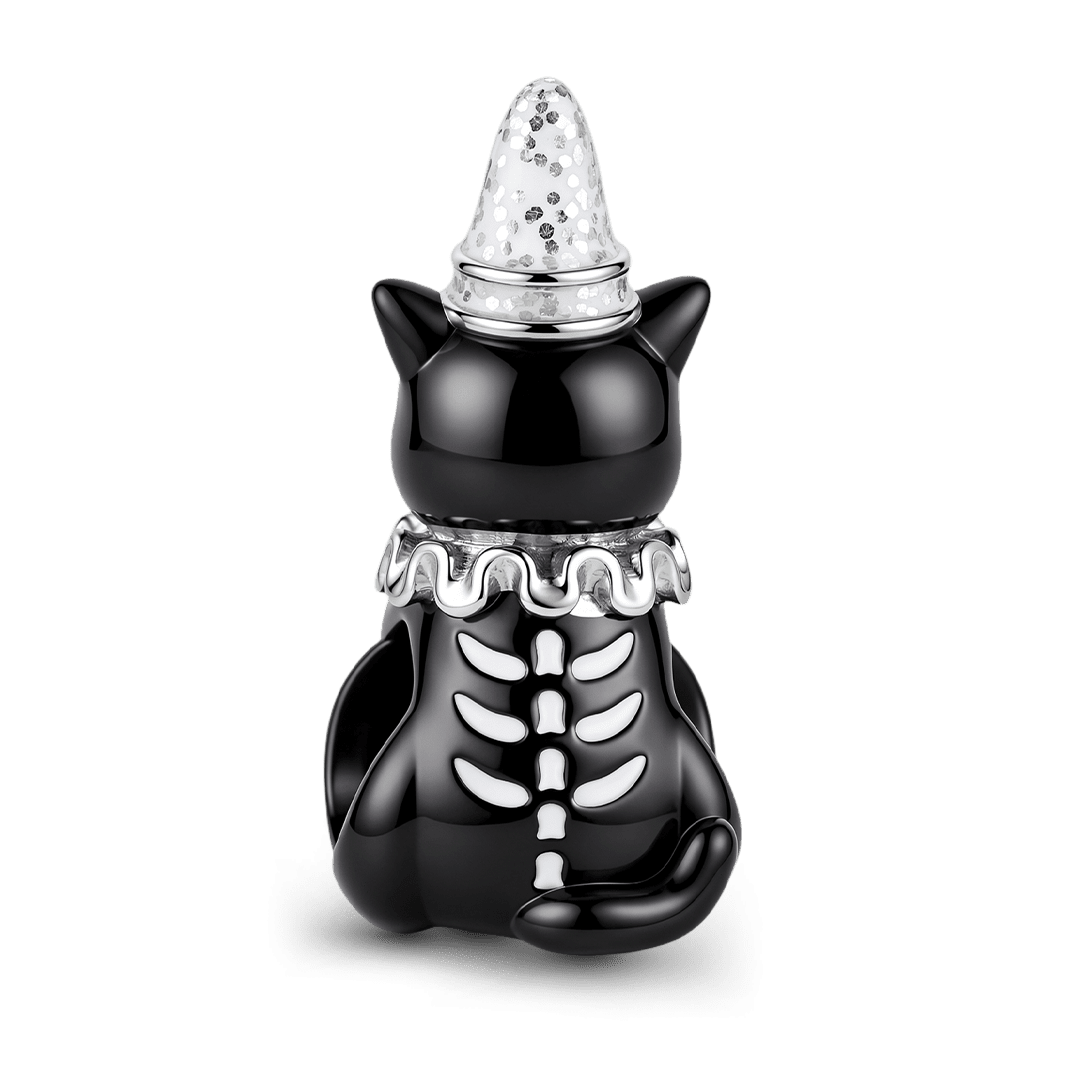 Gnoce Glow‑in‑the‑dark Halloween Black Cat Birthstone Bead Black Gold-plated Silver Blend_6