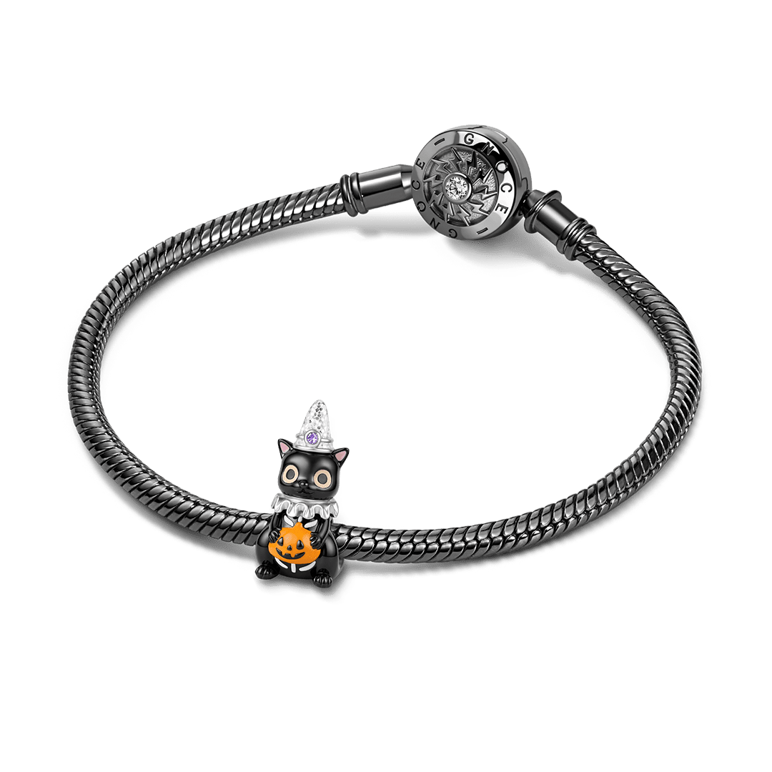 Gnoce Glow‑in‑the‑dark Halloween Black Cat Birthstone Bead Black Gold-plated Silver Blend_4
