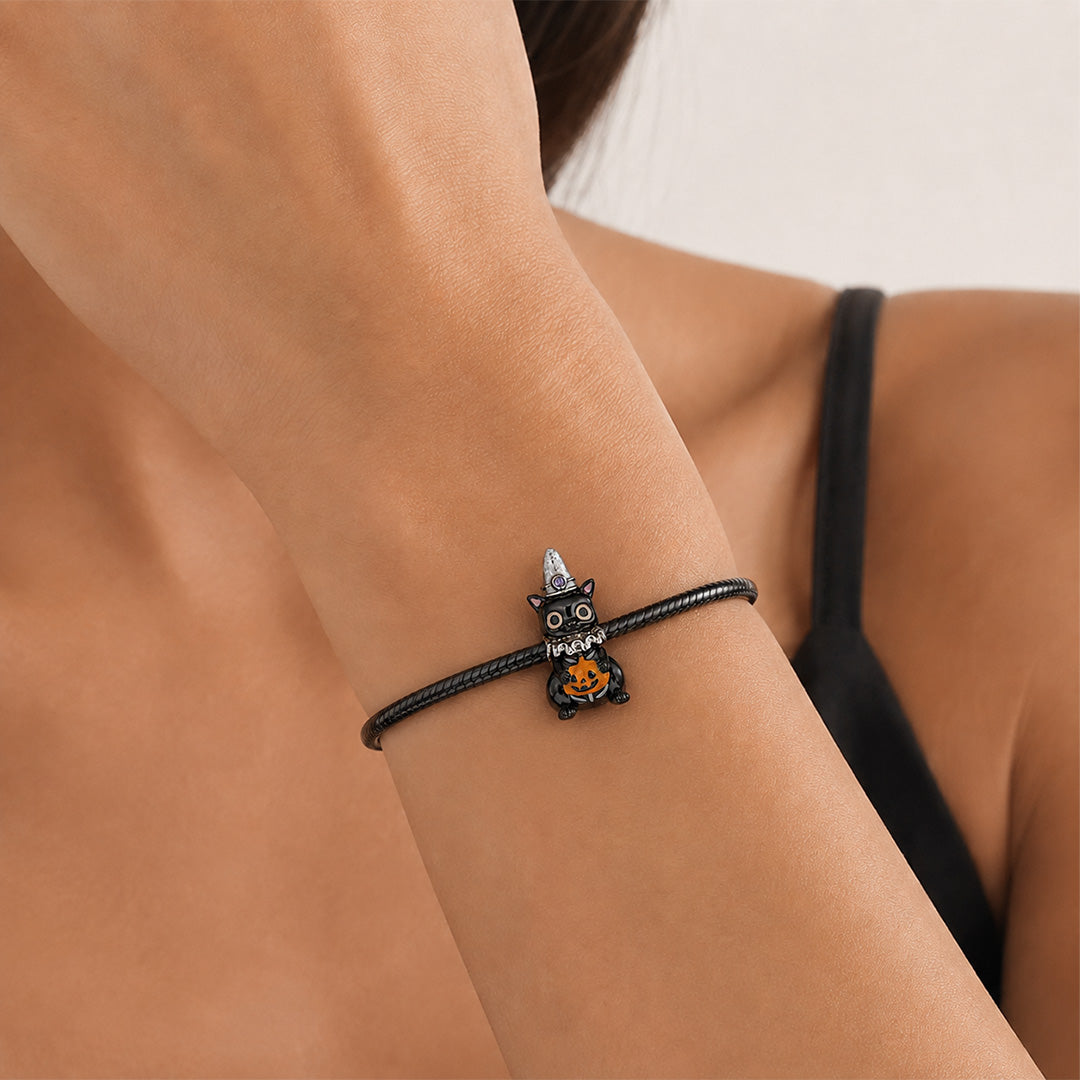 Gnoce Glow‑in‑the‑dark Halloween Black Cat Birthstone Bead Black Gold-plated Silver Blend_3