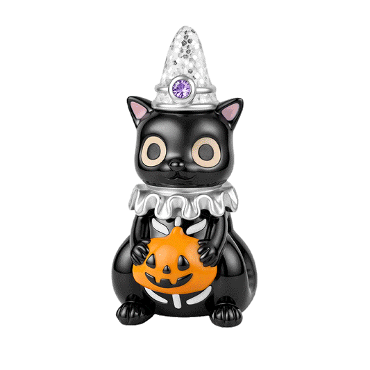 Gnoce Glow‑in‑the‑dark Halloween Black Cat Birthstone Bead Black Gold-plated Silver Blend_1