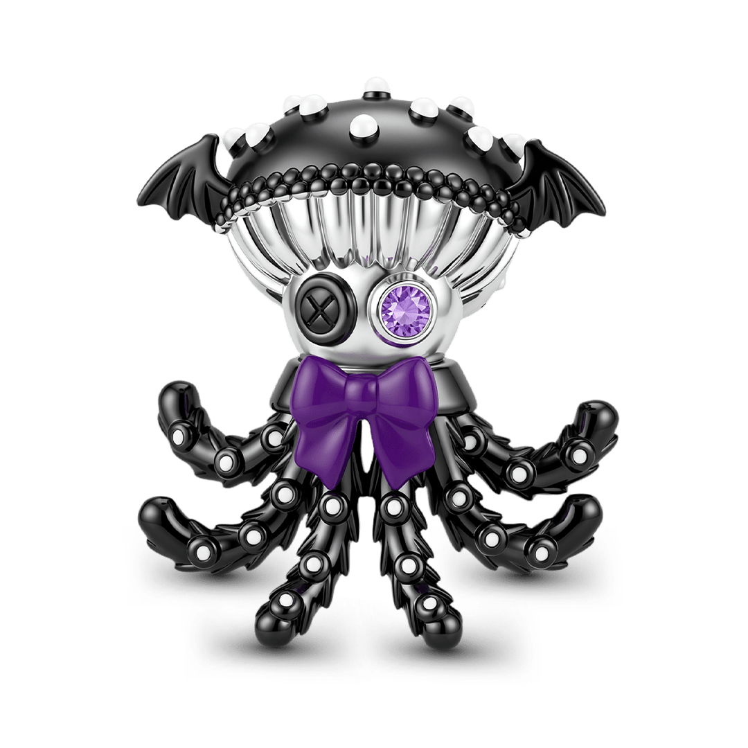 Gnoce Glow‑in‑the‑dark Dark Jellyfish Spider Through‑hole Bead Charm Black Gold-plated Silver Blend_2
