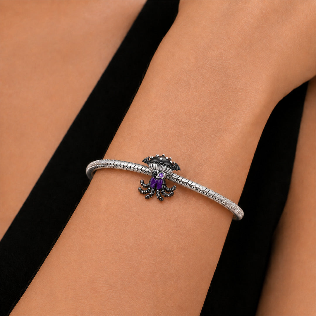Gnoce Glow‑in‑the‑dark Dark Jellyfish Spider Through‑hole Bead Charm Black Gold-plated Silver Blend_3