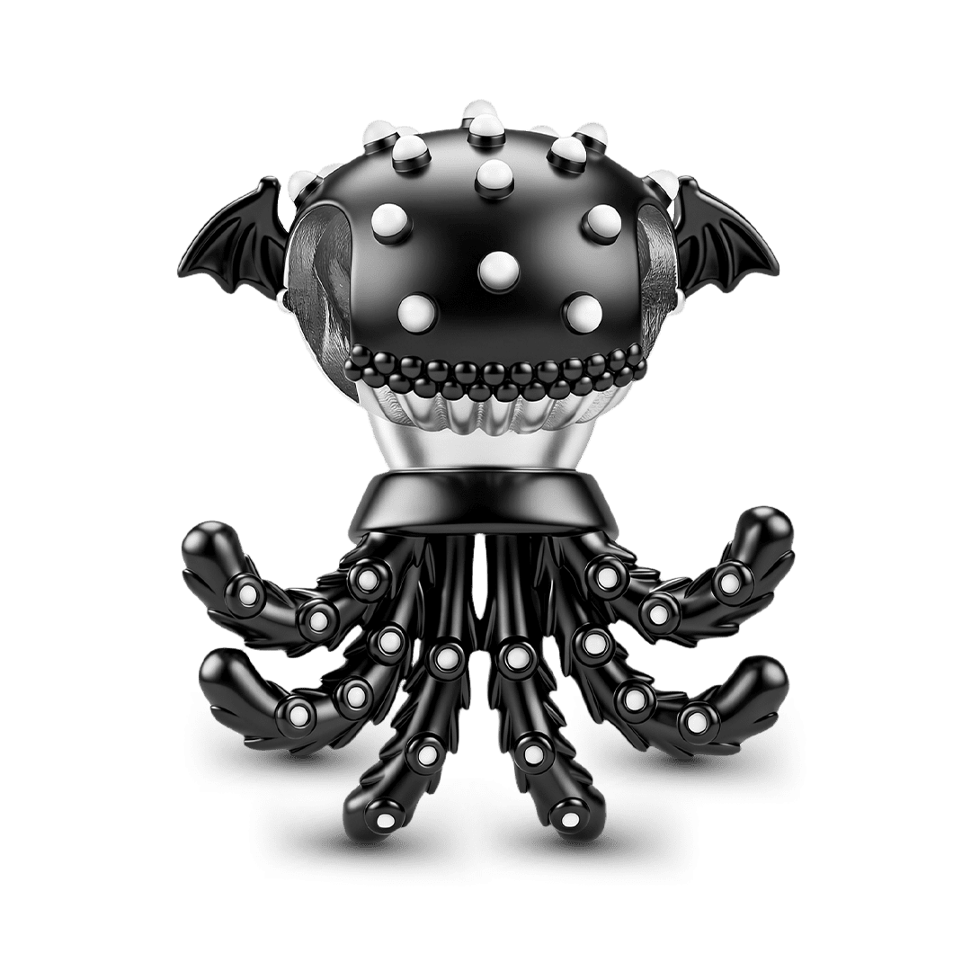 Gnoce Glow‑in‑the‑dark Dark Jellyfish Spider Through‑hole Bead Charm Black Gold-plated Silver Blend_6
