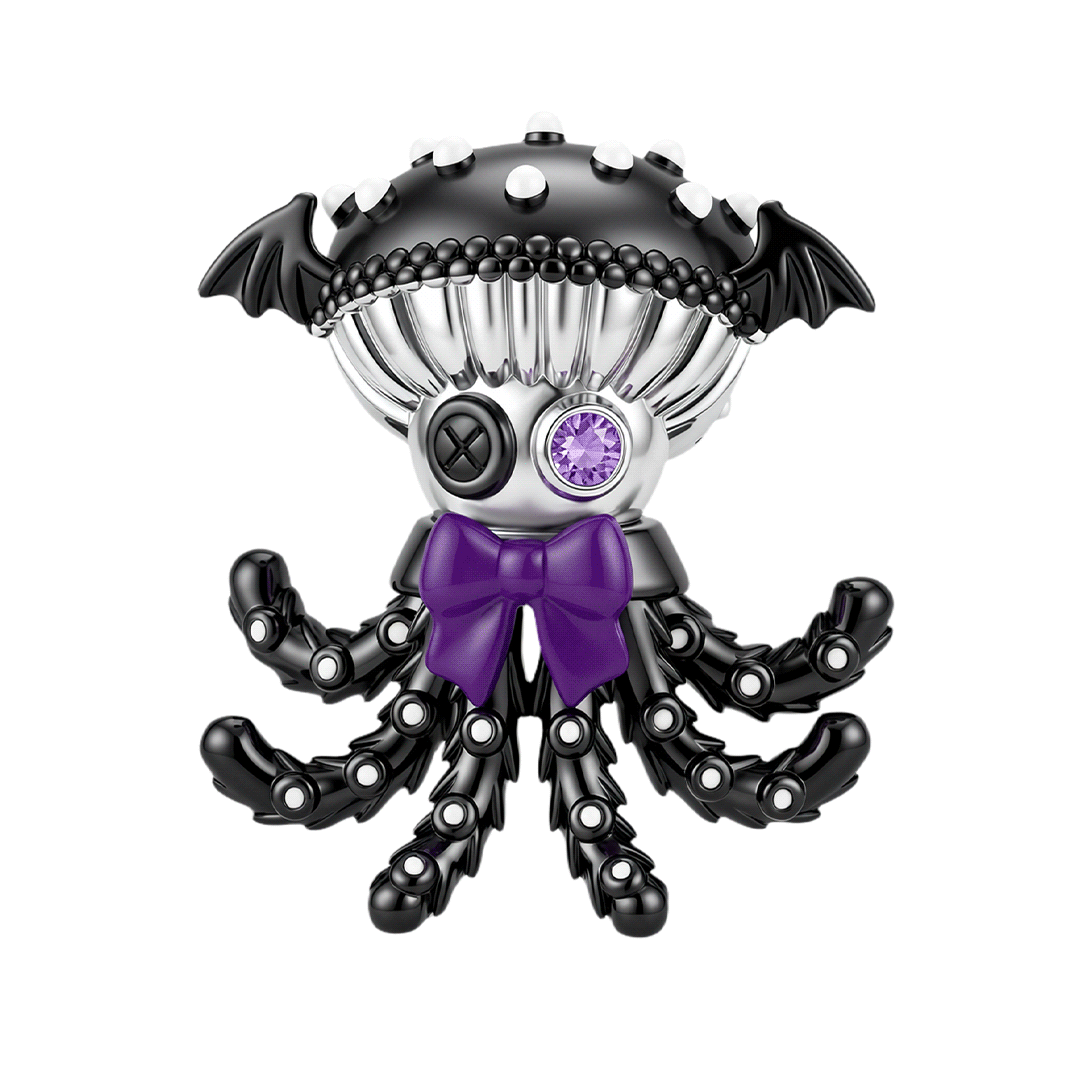 Gnoce Glow‑in‑the‑dark Dark Jellyfish Spider Through‑hole Bead Charm Black Gold-plated Silver Blend_1