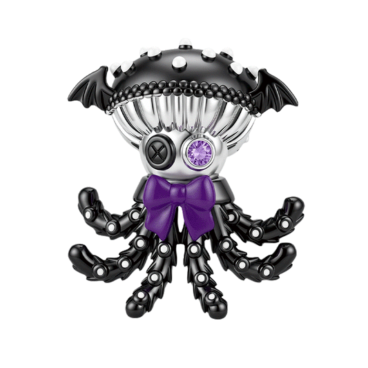 Gnoce Glow‑in‑the‑dark Dark Jellyfish Spider Through‑hole Bead Charm Black Gold-plated Silver Blend_1