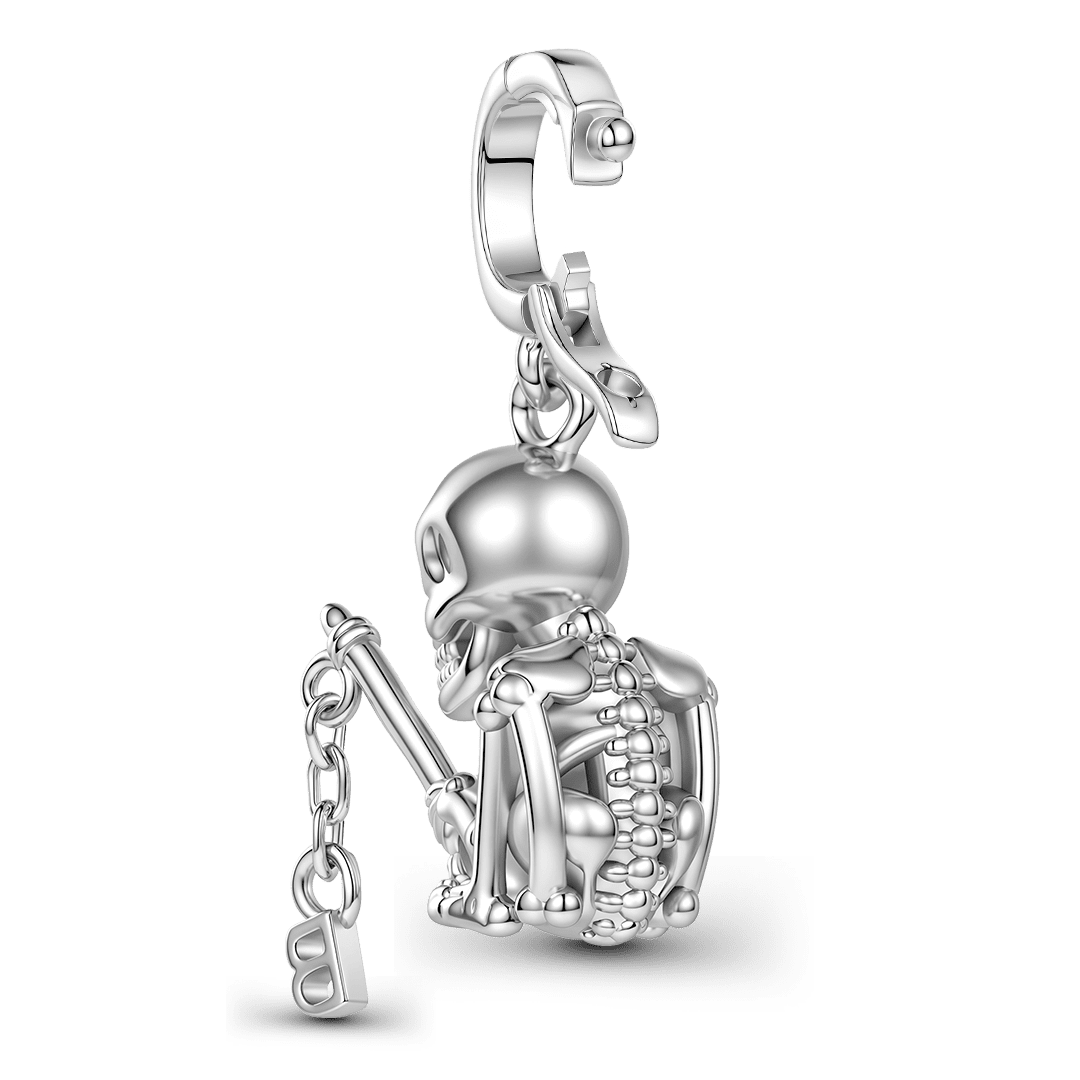 Gnoce Halloween Skeleton Fishing Initial Personalized Clasp Dangle Charm Platinum‑plated Silver Blend_6
