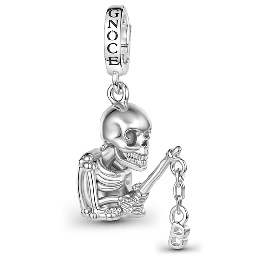 Gnoce Halloween Skeleton Fishing Initial Personalized Clasp Dangle Charm Platinum‑plated Silver Blend_1