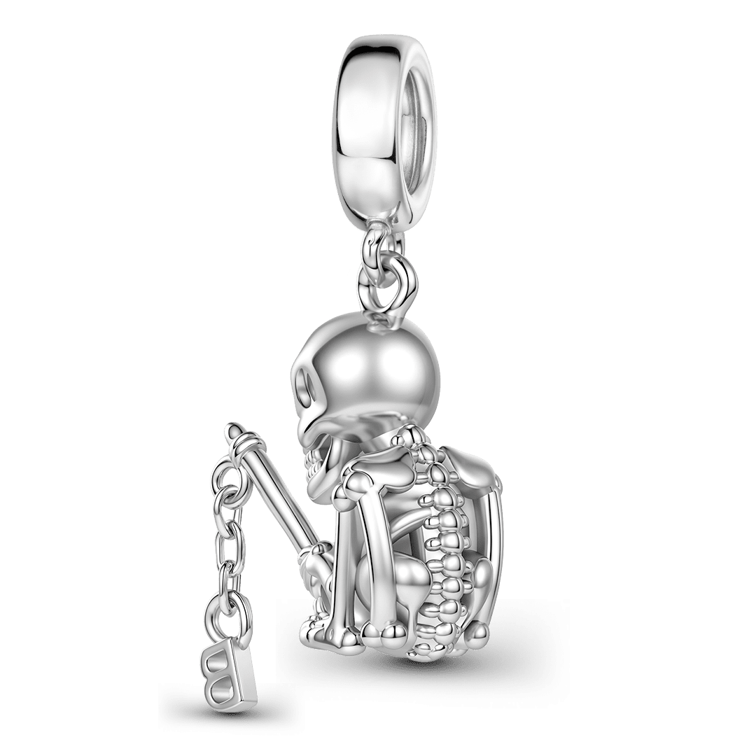 Gnoce Halloween Skeleton Fishing Initial Personalized Clasp Dangle Charm Platinum‑plated Silver Blend_7