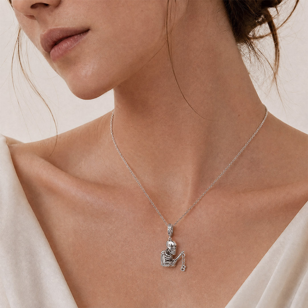Gnoce Halloween Skeleton Fishing Initial Personalized Clasp Dangle Charm Platinum‑plated Silver Blend_2