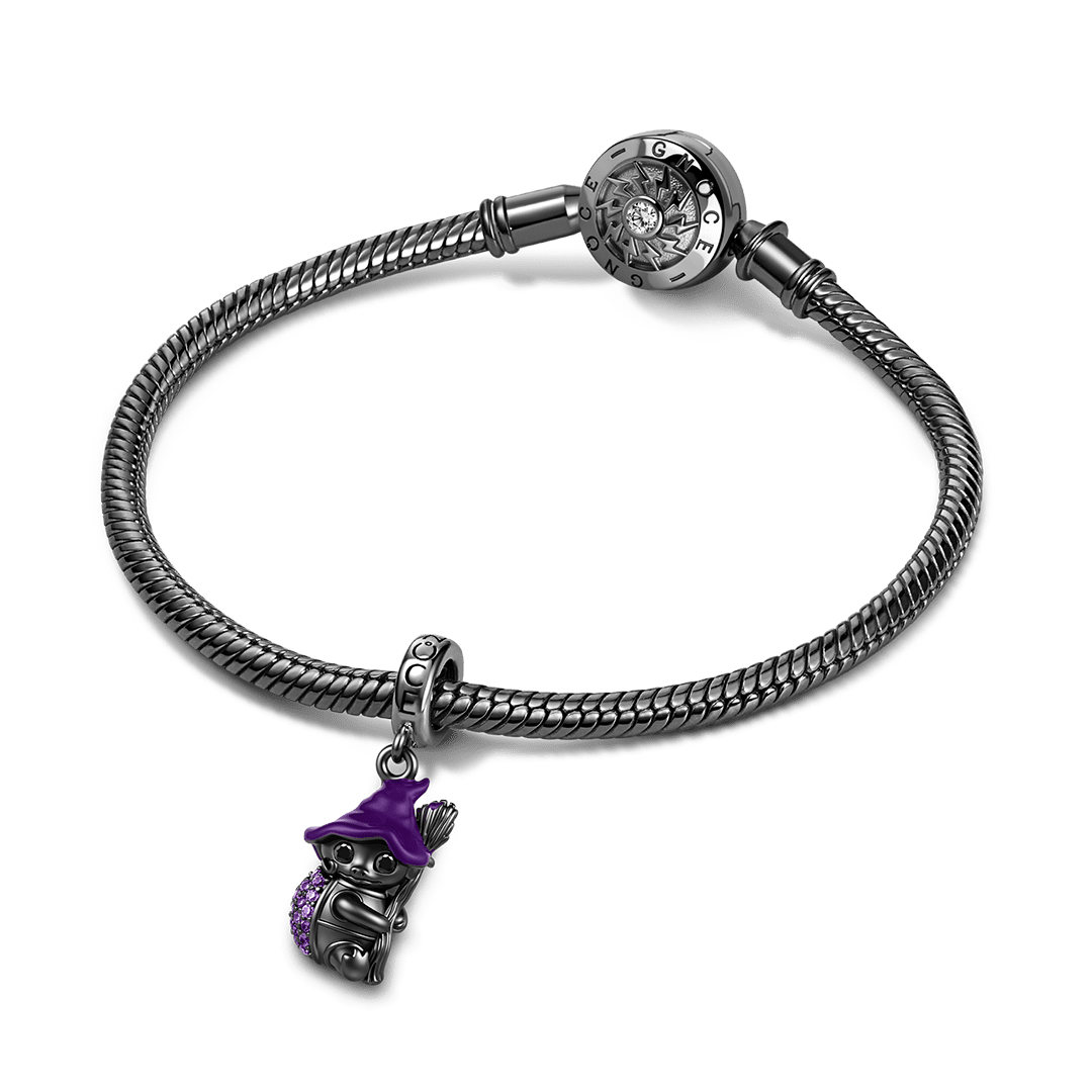 Gnoce Halloween Wizard Turtle Dangle Charm Black Gold-plated Silver Blend_3
