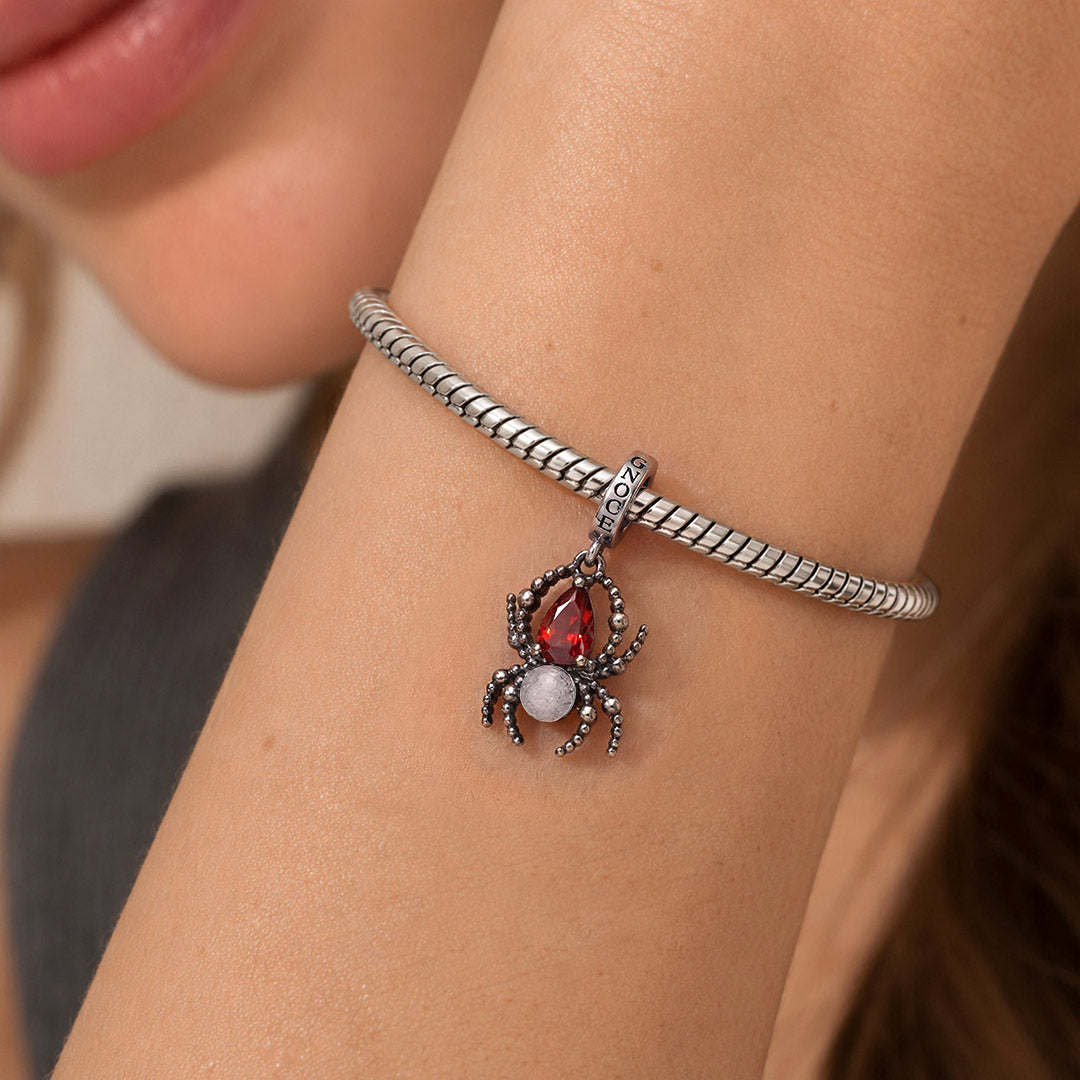 Gnoce Glow‑in‑the‑dark Spider Birthstone Dangle Charm Platinum‑plated Silver Blend_3