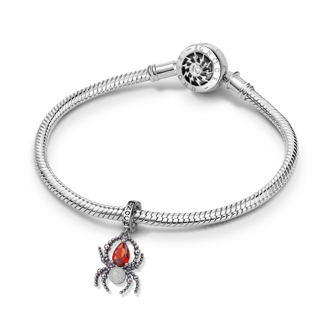 Gnoce Glow‑in‑the‑dark Spider Birthstone Dangle Charm Platinum‑plated Silver Blend_4
