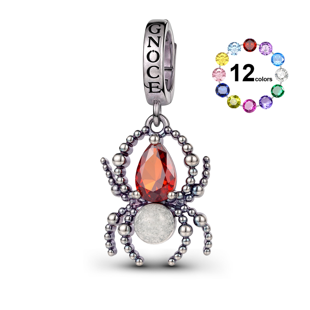 Gnoce Glow‑in‑the‑dark Spider Birthstone Dangle Charm Platinum‑plated Silver Blend_2