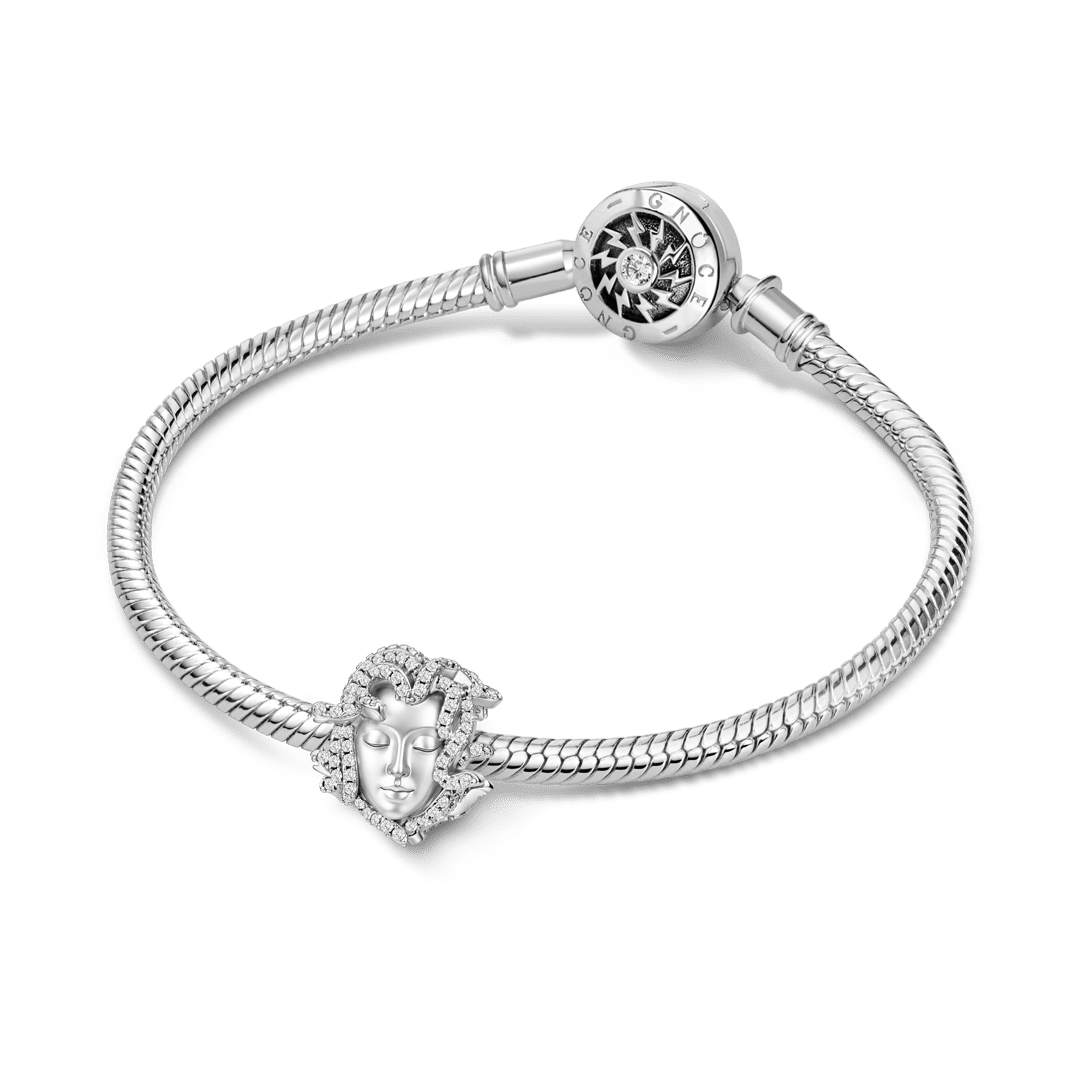 Gnoce Paved Crystal Medusa Stopper Charm Charm Platinum‑plated Silver Blend_3