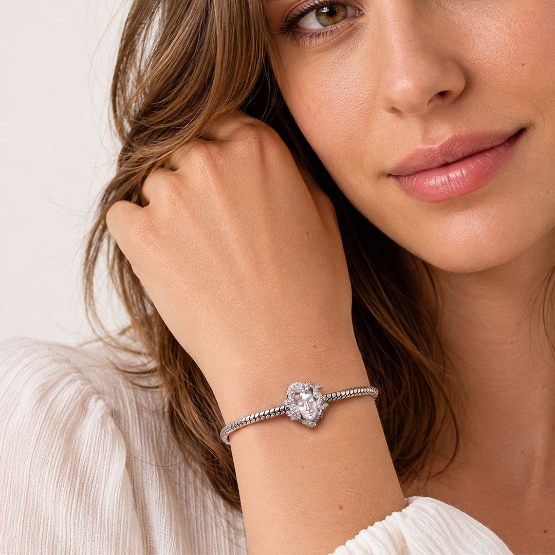 Gnoce Paved Crystal Medusa Stopper Charm Charm Platinum‑plated Silver Blend_4