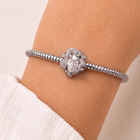 Gnoce Paved Crystal Medusa Stopper Charm Charm Platinum‑plated Silver Blend_2