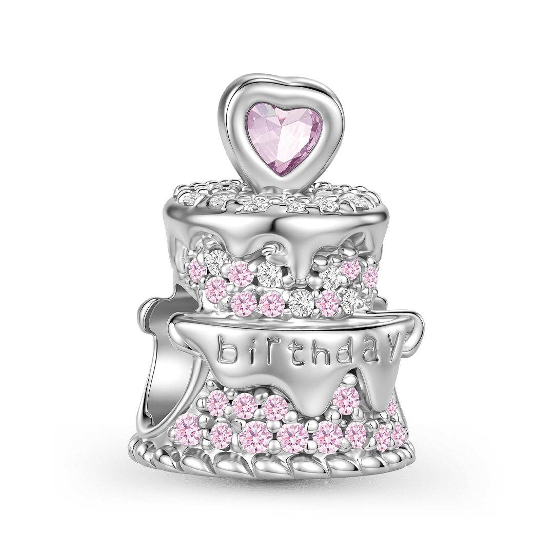 Gnoce Paved Crystal Birthday Cake Stopper Charm Platinum‑plated Silver Blend_5