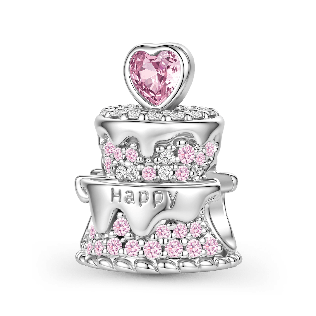 Gnoce Paved Crystal Birthday Cake Stopper Charm Platinum‑plated Silver Blend_1