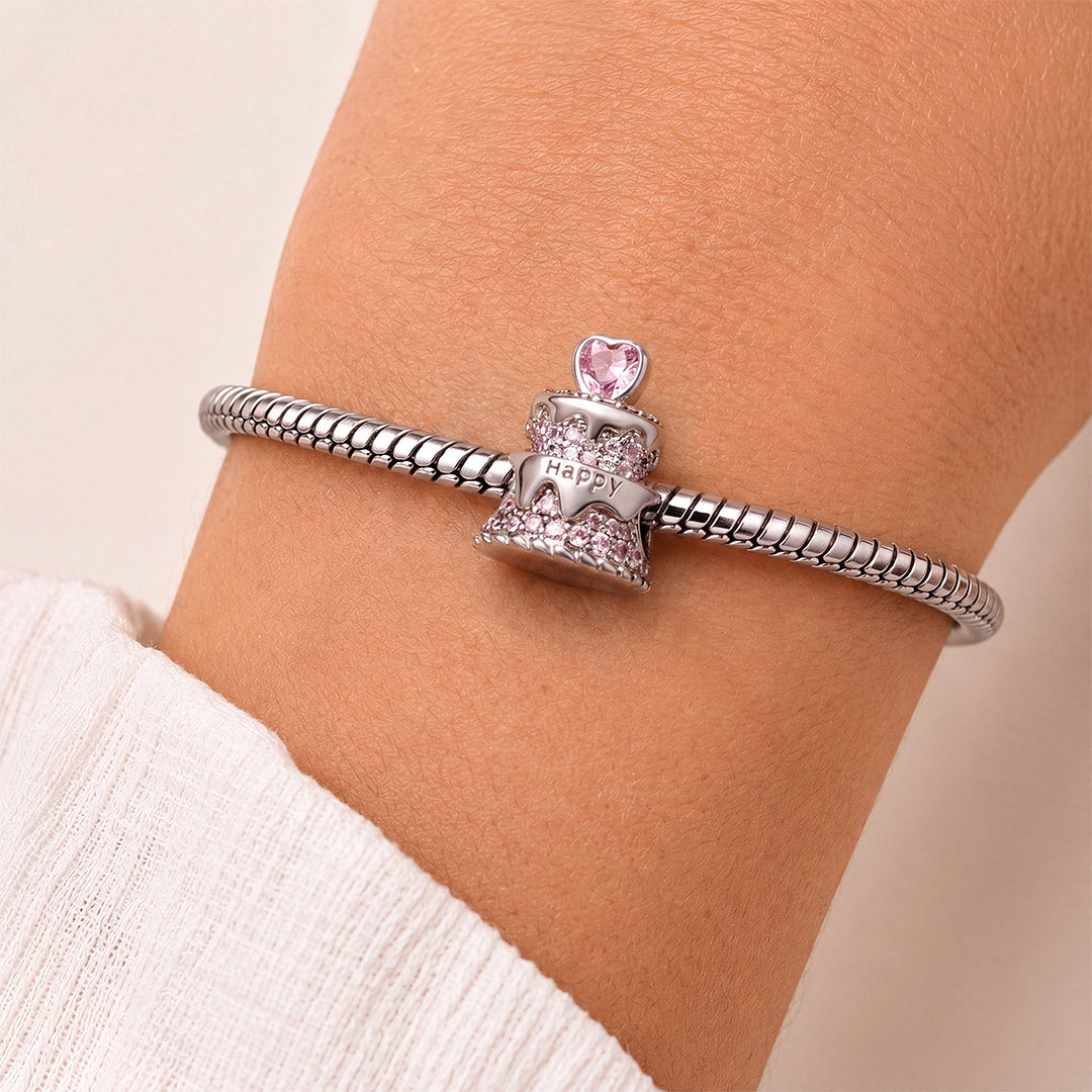 Gnoce Paved Crystal Birthday Cake Stopper Charm Platinum‑plated Silver Blend_2