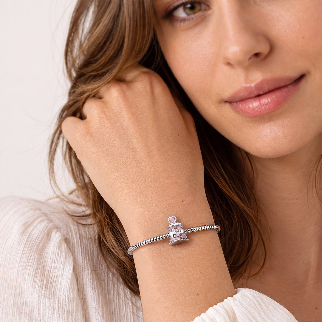 Gnoce Paved Crystal Birthday Cake Stopper Charm Platinum‑plated Silver Blend_4