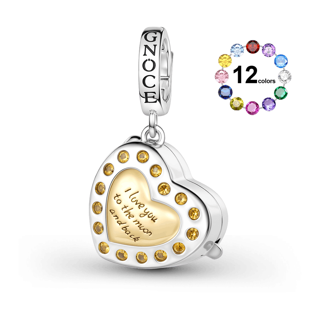Gnoce Multi‑functional Engraving Heart Birthstone Locket Clasp Dangle Charm Platinum‑plated Silver Blend_4