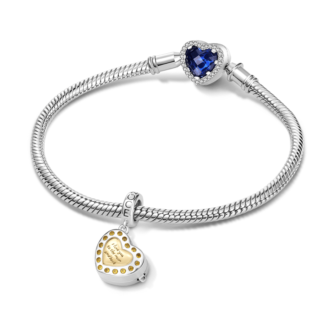 Gnoce Multi‑functional Engraving Heart Birthstone Locket Clasp Dangle Charm Platinum‑plated Silver Blend_5