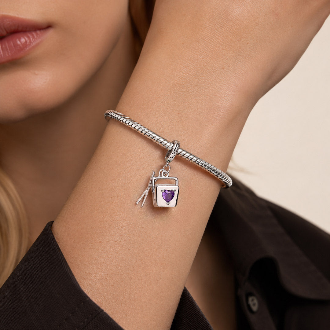 Gnoce Birthstone Custom Takeout Box Clasp Dangle Charm Platinum‑plated Silver Blend_2