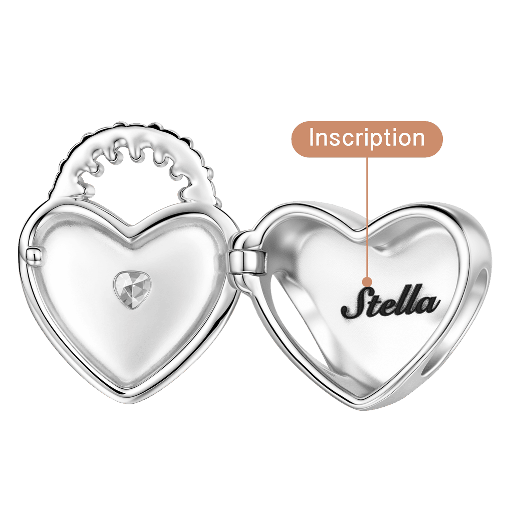 Gnoce Birthstone Custom Engravable Heart Locket Bead Charm Platinum‑plated Silver Blend_6