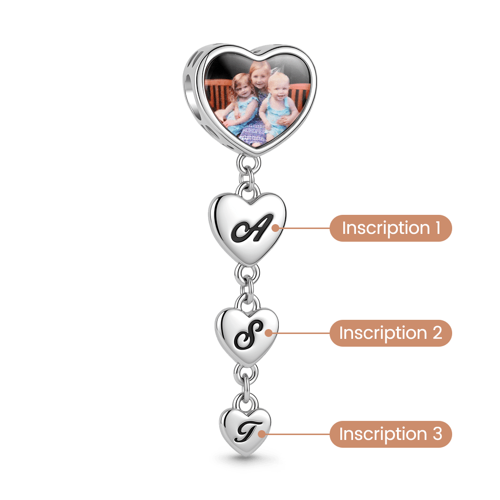 Gnoce Custom Letter & Photo Heart Bead Charm Platinum‑plated Silver Blend_2
