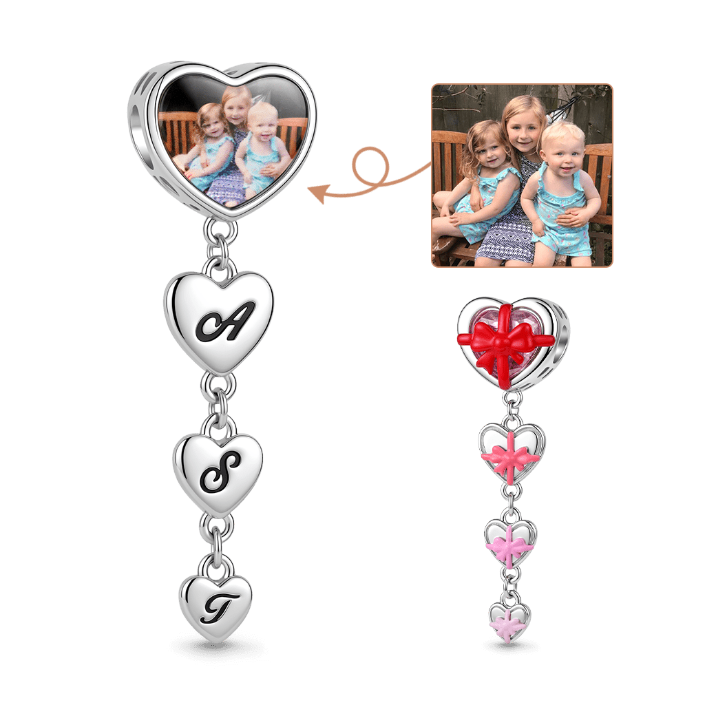 Gnoce Custom Letter & Photo Heart Bead Charm Platinum‑plated Silver Blend_1